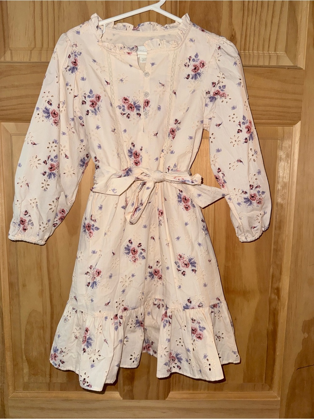 Zara Cream Floral Eyelet Dress with Waist Tie